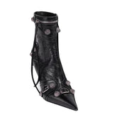 Studded And Buckled Leather Ankle Boots